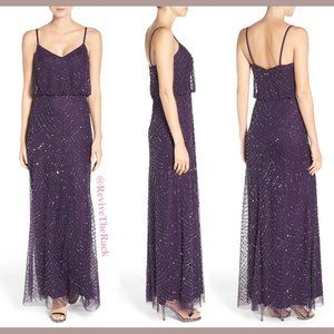 NEW Adrianna Papell Embellished‎ Blouson Gown in Amethyst/Gunmetal [SZ 10 ]
